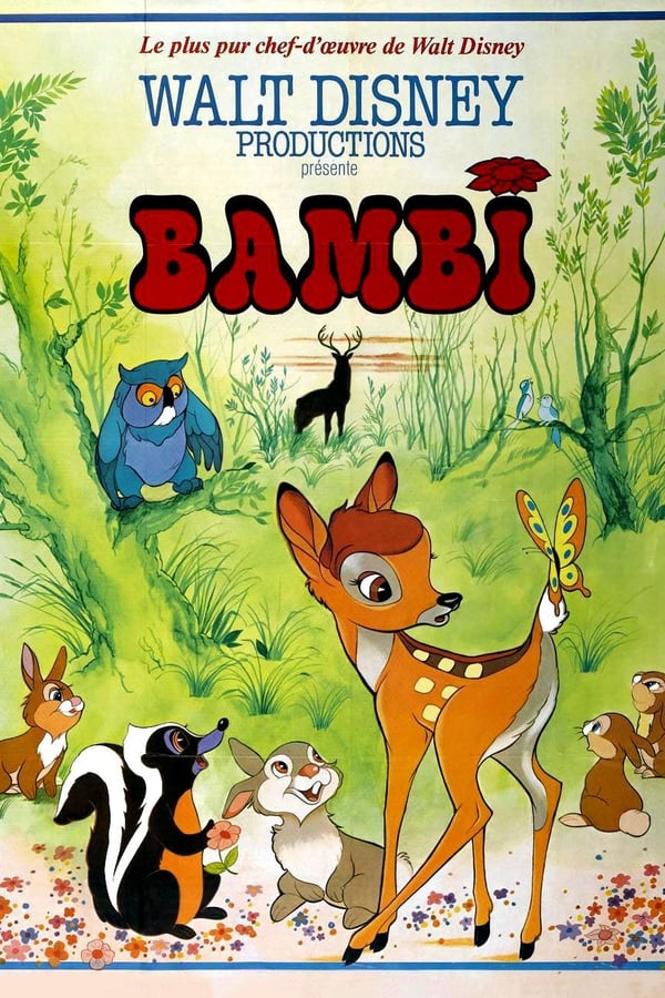 Le jeune faon Bambi, après la mort de sa mère tuée par un chasseur, doit apprendre à survivre seul dans la forêt. Il trouve bientôt un jeune compagnon, le lapin Panpan, aussi malicieux et débrouillard que Bambi est maladroit et pataud.