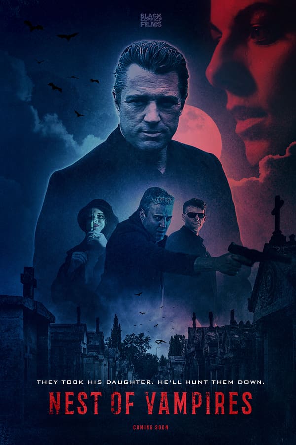 From writer/director Chris Sanders, Nest of Vampires follows an MI5 agent who travels from London to rural England in search of the people who murdered his wife and kidnapped his only daughter. During his investigation, he uncovers a ruthless vampiric cult that is heavily embroiled in human trafficking and Satanic cult worship.