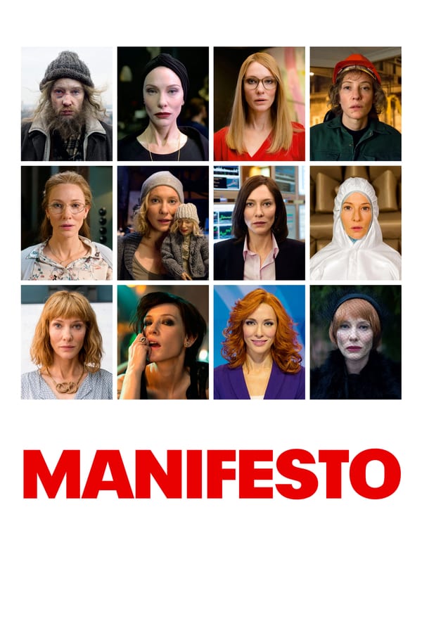 An outstanding tribute to various (art) manifestos of the nineteenth and twentieth century, ranging from Communism to Dogme, in connection with thirteen different characters, including a homeless man, a factory worker and a corporate CEO, who are all played by Cate Blanchett. A striking humorous audio-visual experience.