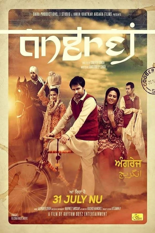 Angrej is a 2015 Indian Punjabi-language film directed by Simerjit Singh. Written by Amberdeep Singh, the film stars Amrinder Gill, Sargun Mehta, Aditi Sharma in lead roles. Set against the backdrop of the declining British Raj, it tells the love story of a young man from the province of Punjab. Ammy Virk and Binnu Dhillon play supporting roles in the film.  A tangled love story spawns lighthearted comedy in rural India circa 1945.