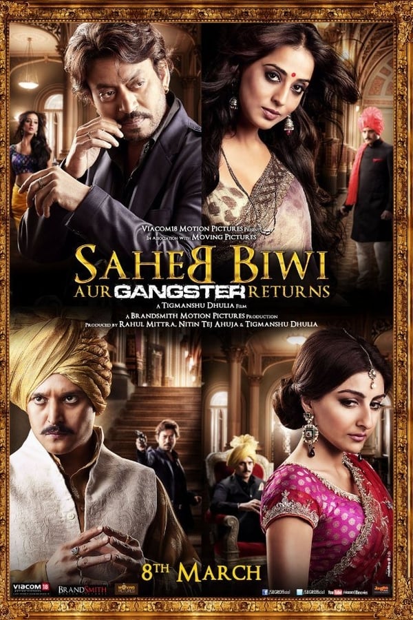 The Royal Scandal, the war for power and fight for money continues with the return of Saheb Biwi Aur Gangster. Aditya Pratap Singh (Jimmy Sheirgill) is crippled and is trying to recover from the physical disability and his wifes betrayal. The lover cum seductress Madhavi Devi (Mahie Gill) is now an MLA, her relationship with Aditya may have broken to shambles but her relation with alcohol is deep, dark and daunting. Indarjeet Singh, a ragged prince who has lost everything but his pride, pledges to get back his familys respect which was once destroyed by Adityas ancestors. Ranjana is a modern ambitious girl who is madly in love with Indarjeet Singh (Irrfan Khan). The story takes a new turn when Aditya falls in love with Ranjana and forces Birendra (Raj Babbar) her father, for their marriage. In this game of live chess between Saheb, Biwi and Gangster, the winner, the survivor takes it all.