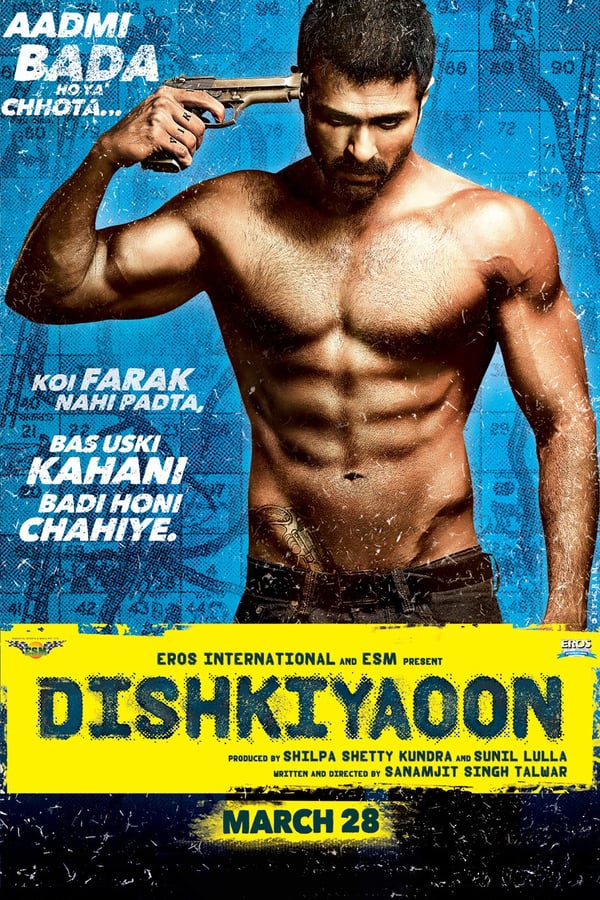 Dishkiyaoon is a Bollywood action film produced by Shilpa Shetty and her husband Raj Kundra along with Eros International. The film features Sunny Deol, Harman Baweja and debutant Ayesha Khanna. The film is about the Mumbai underworld.2014.Four songs for the film have been composed by debutant Palash Muchhal, who's the youngest music composer of Bollywood at age of 18.