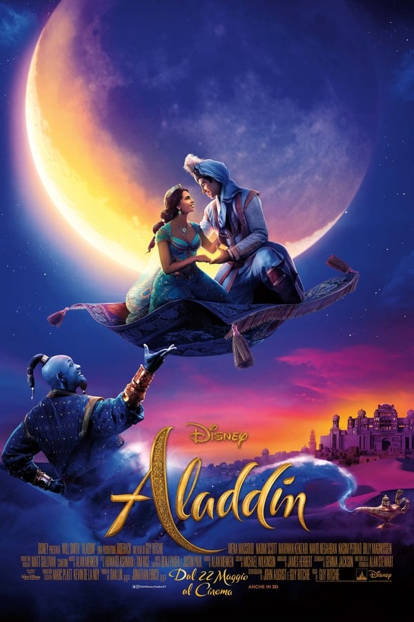 Aladdin è uno sfortunato ma adorabile ragazzo di strada, innamorato della bellissima principessa Jasmine, la figlia del Sultano di Agrabah. Per poter realizzare il suo sogno potrà contare sul sostegno del Genio, creatura magica con il potere di esaudire tre desideri per chiunque entri in possesso della sua lampada magica, ma dovrà anche sconfiggere Jafar, il malvagio stregone che mira al potere sul regno di Agrabah. Una rivisitazione live-action del film animato Disney con il medesimo titolo datato 1992.