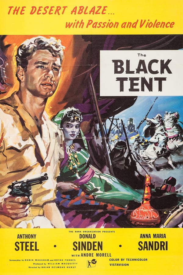 The Black Tent is a 1956 British war film directed by Brian Desmond Hurst and starring Donald Sinden, Anthony Steel, Anna Maria Sandri, André Morell and Donald Pleasence. It is set in North Africa, during the Second World War and was filmed on location in Libya.During the British retreat through Libya, a British officer takes shelter with a group of Arab Bedouin. He marries the chief's daughter. Sometime later his younger brother, who had believed him to be dead, is informed that he may be alive in Libya - prompting him to set out and search for him.